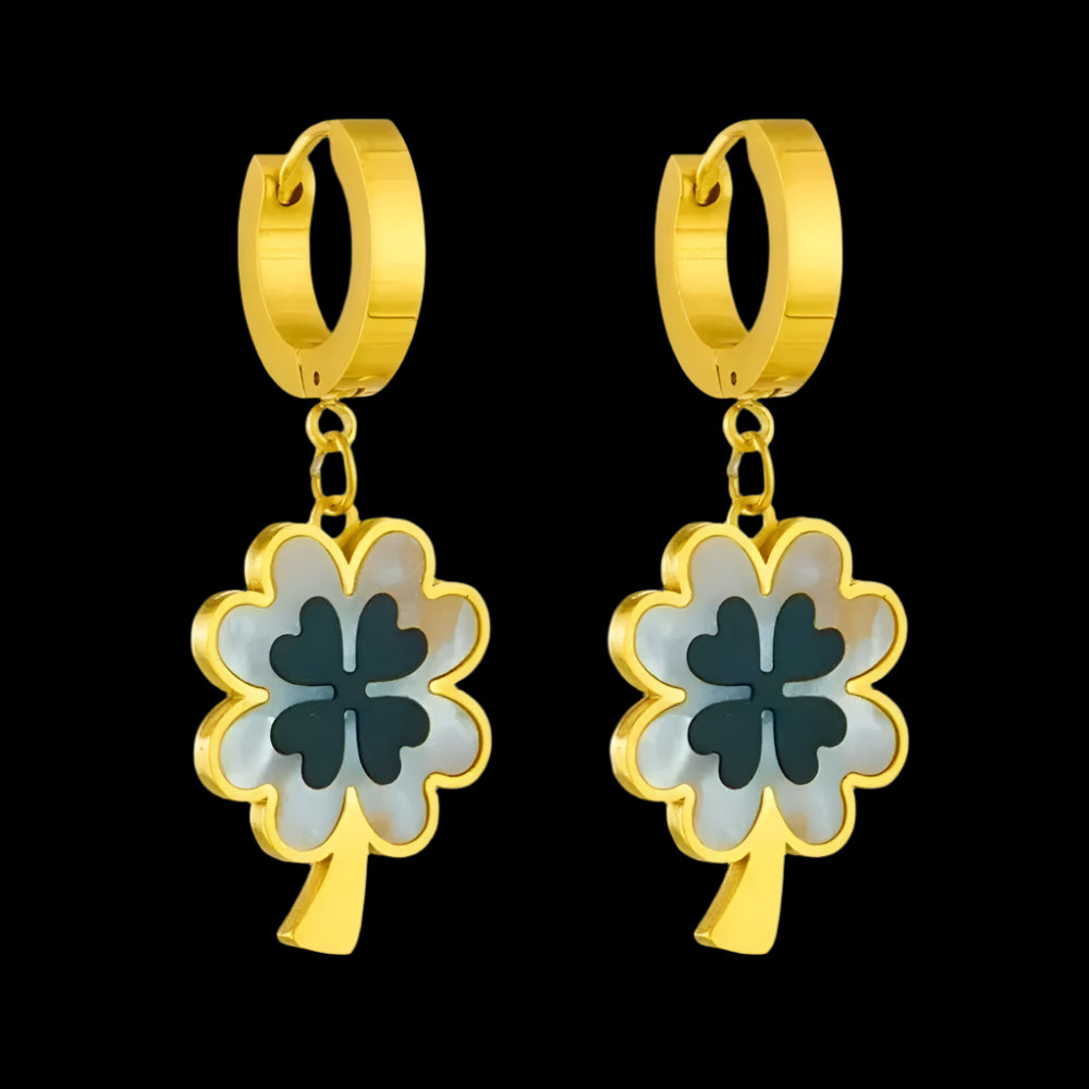 Blue Mother of Pearl Four Leaf Clover Earrings