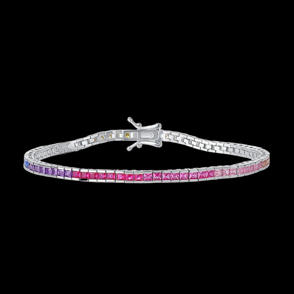 Rainbow Gemstone Silver Bracelet