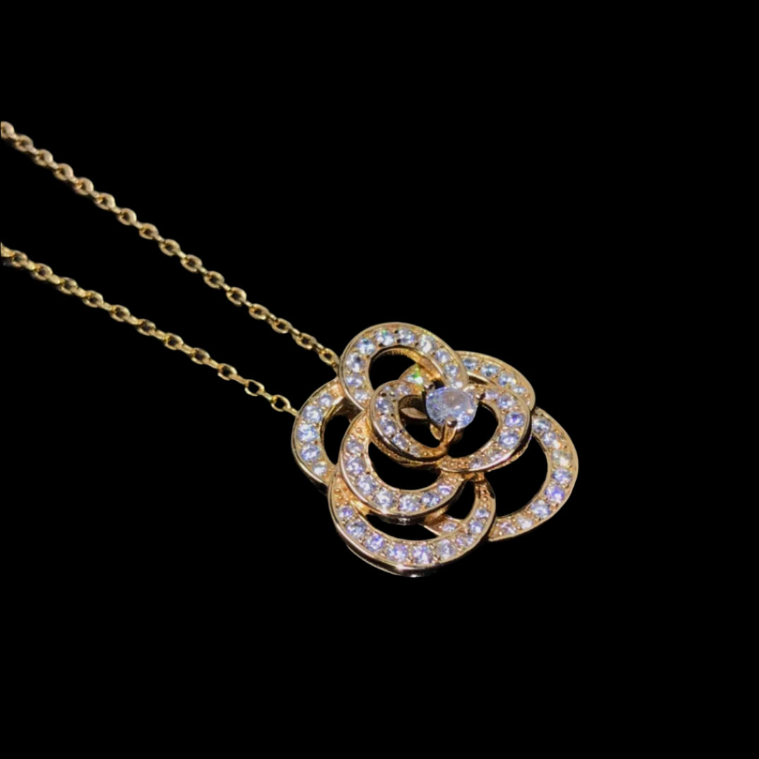 Gold Diamond  Camelia Necklace