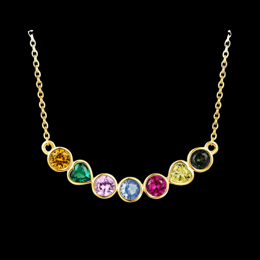 Rainbow Heart and Round Cut Gemstone Gold Necklace