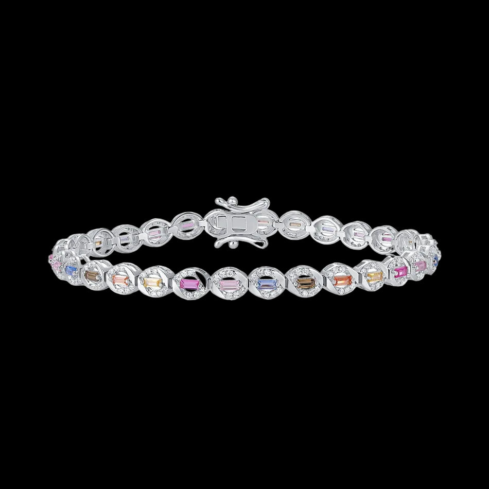 Rainbow Gemstone Silver Bracelet