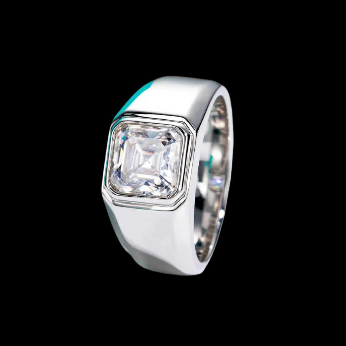 3ct Asscher Cut D Moissanite 18K White Gold Vermail Unisex Ring