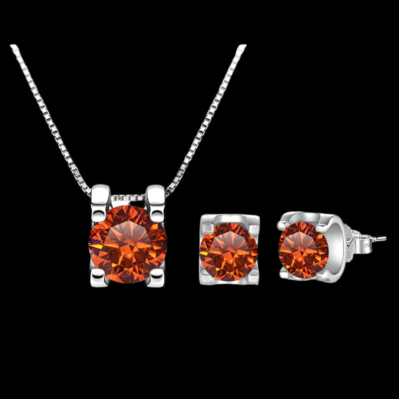 3ct Orange Moissanite D VVS1 18K White Gold Rhodium Jewellery Set - Necklace and Earrings 1Ct Per Piece