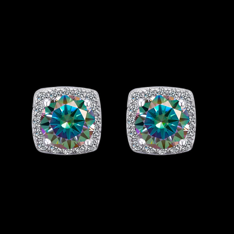 2Ct Per Pair Rainbow Moissanite VVS1 Sterling Silver Earrings
