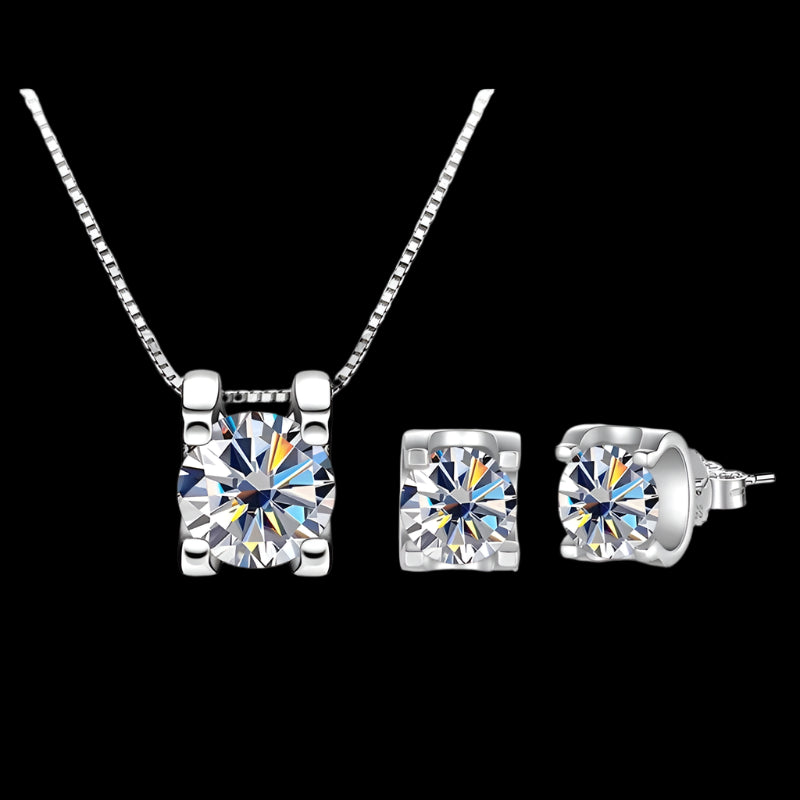 3ct Moissanite D Colour VVS1 18K White Gold Rhodium 3 Piece Jewellery Set - Earrings and Necklace 1Ct Per Piece