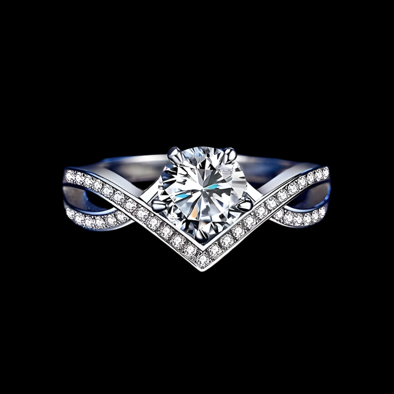 1Ct Moissanite Woven V Band Engagment Ring