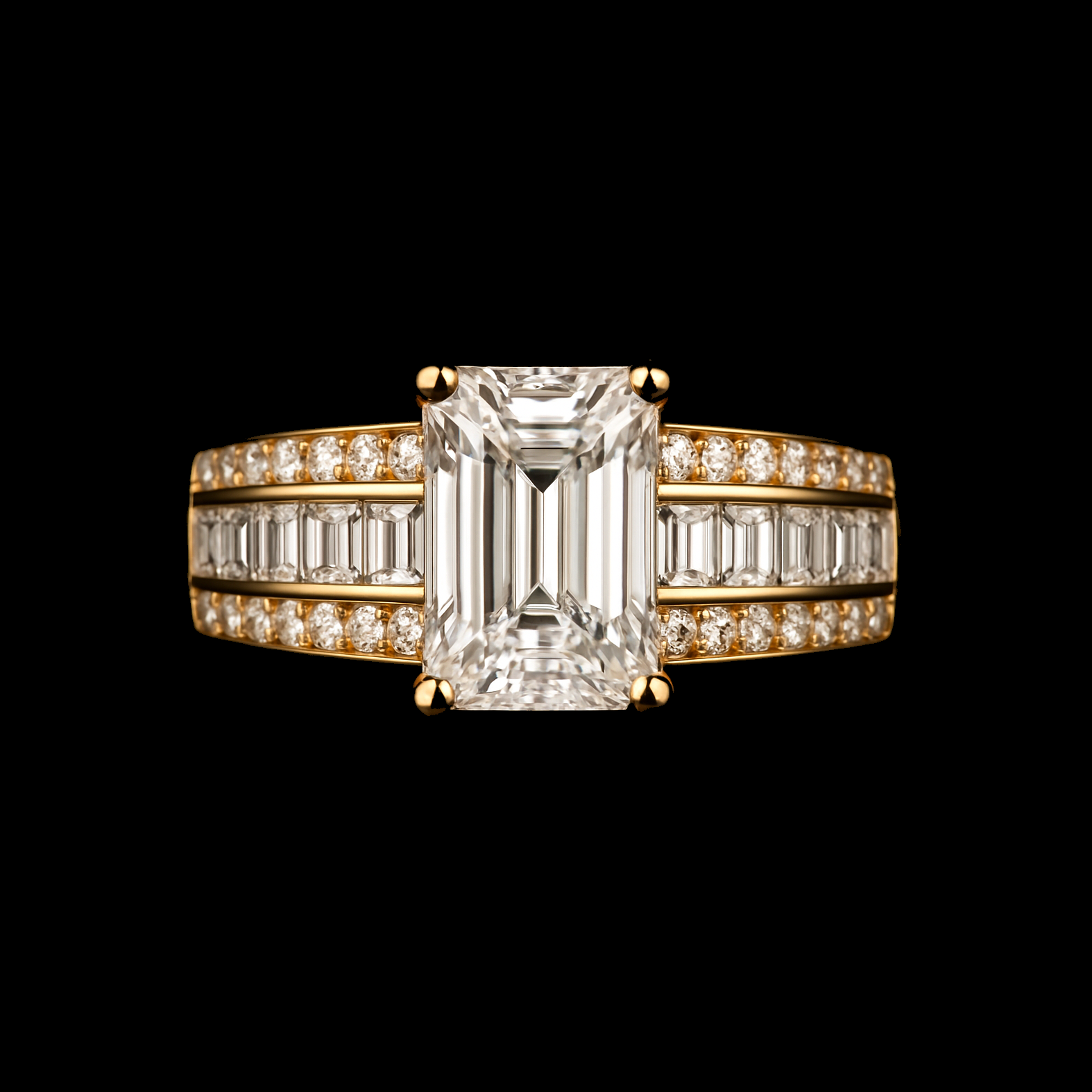 2Ct Radiant Cut Moissanite Triple-Pave 18K Gold Engagement Ring