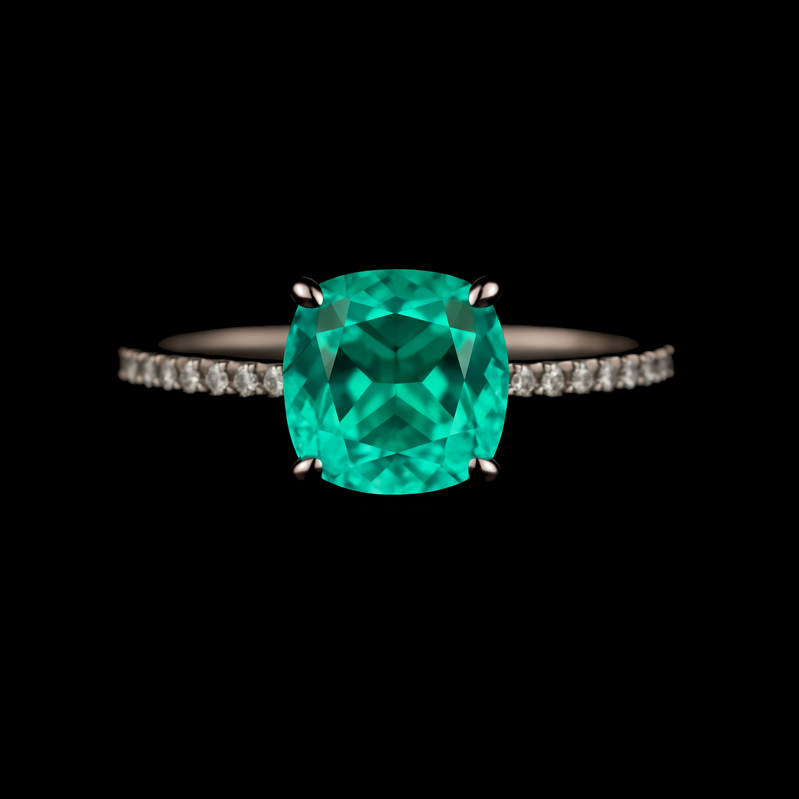 1.2Ct Cushion Cut Emerald with Moissanite Diamond Pave Sterling Silver Ring
