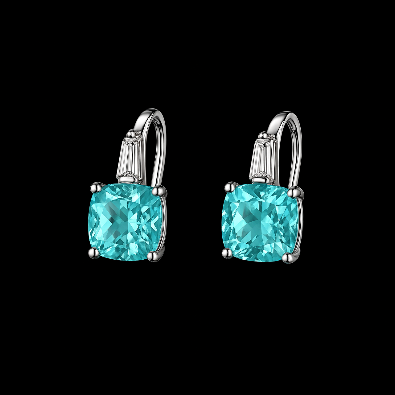 Square Cut Aquamarine Sterling Silver Earrings