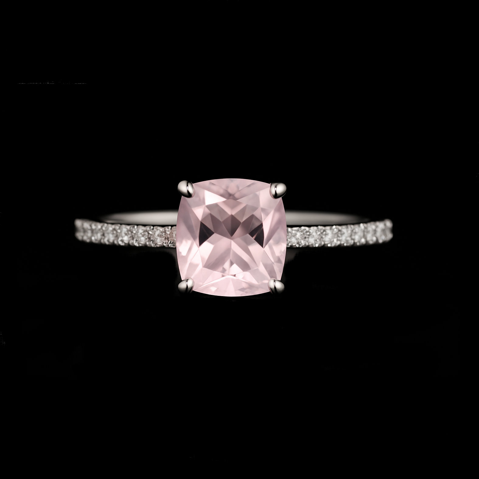 1.2Ct Cushion Cut Pink Morganite with Moissanite Diamond Pave Sterling Silver Ring