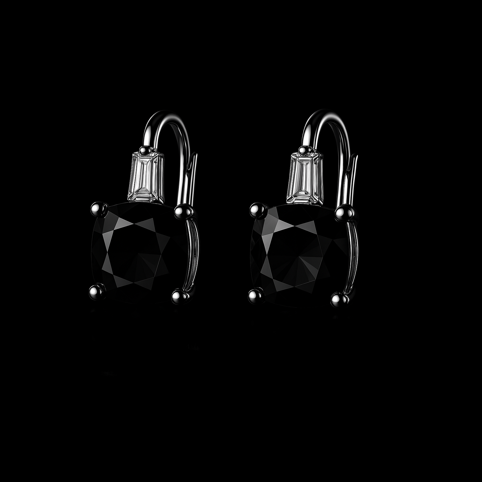 Square Cut Onyx Sterling Silver Earrings