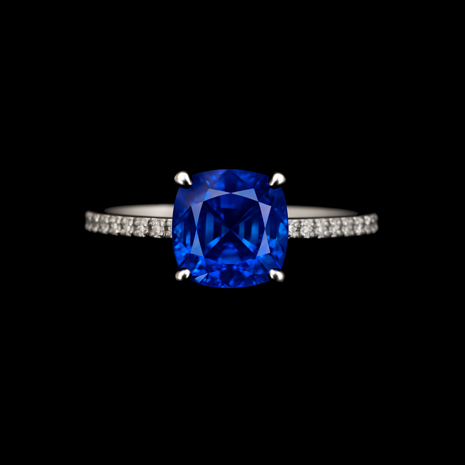 1.2Ct Cushion Cut Blue Tanzanite with Moissanite Diamond Pave Sterling Silver Ring