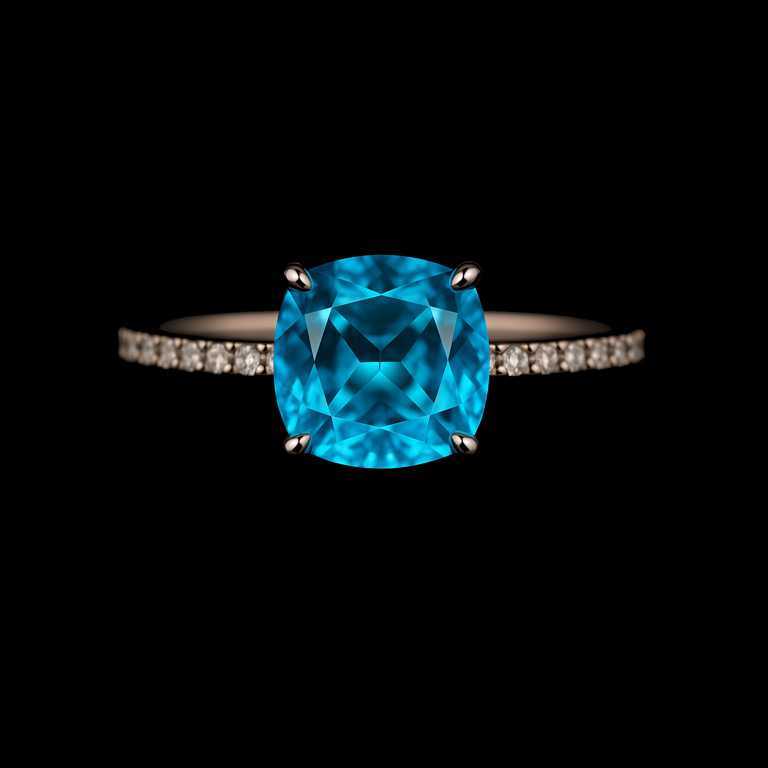 1.2Ct Cushion Cut Blue Paraiba with Moissanite Diamond Pave Sterling Silver Ring