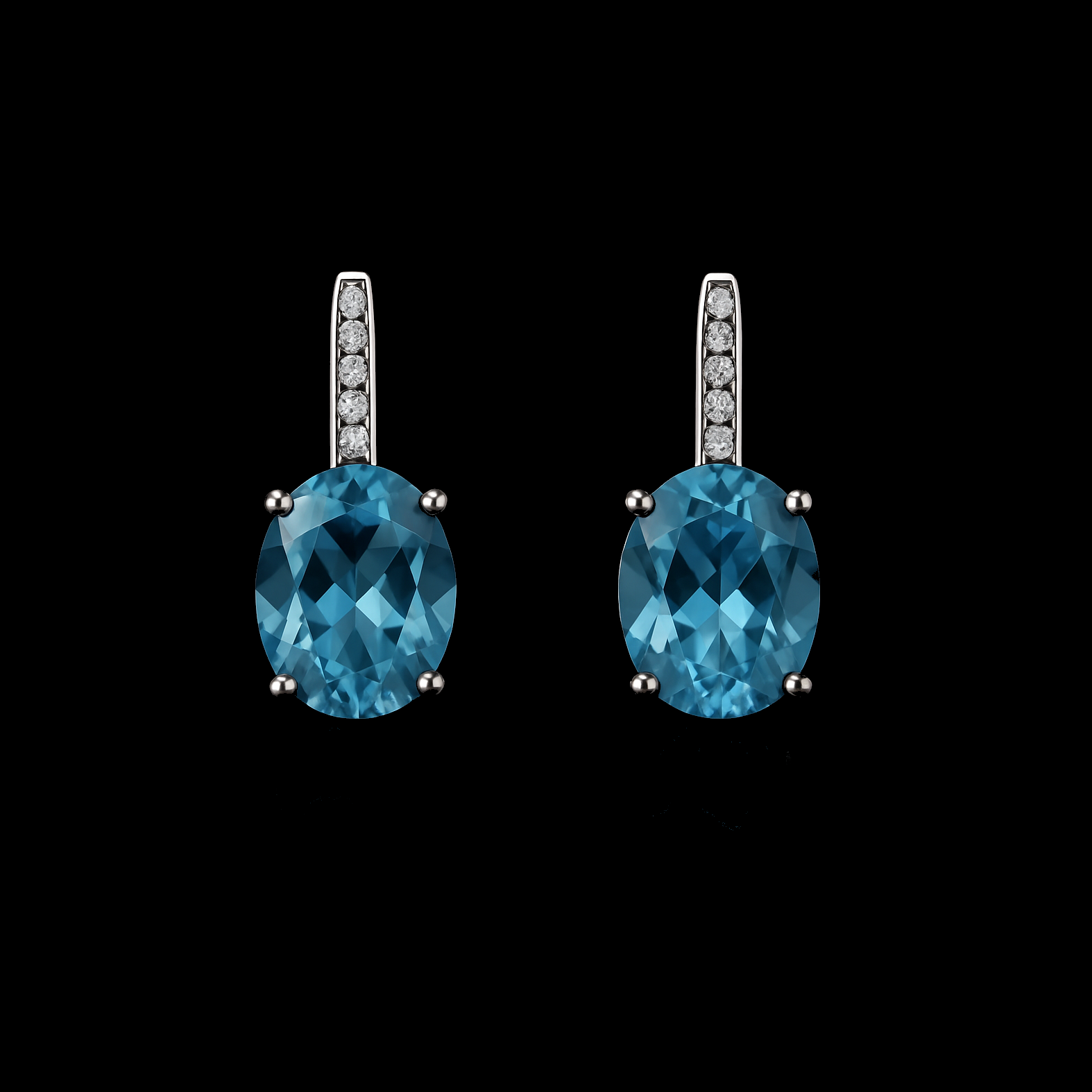 Oval Cut  Blue Topaz with Diamond Bail Sterling Silver Drop earrings