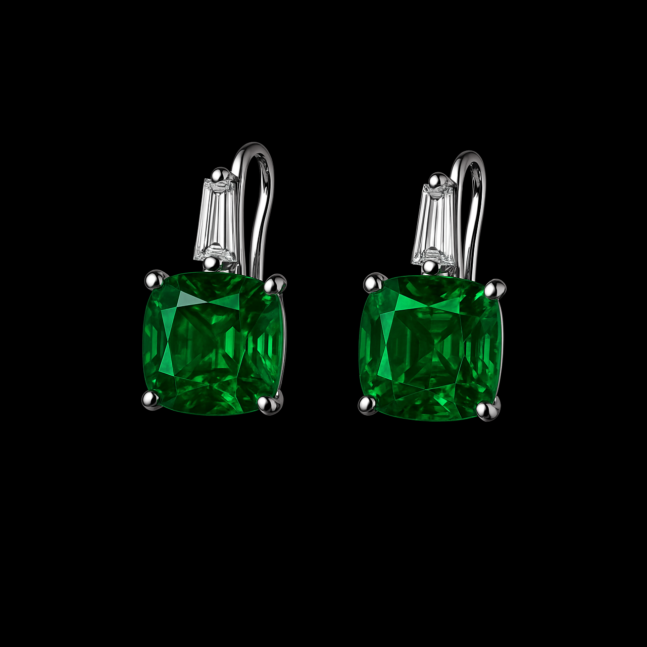 Square Cut Green Kunzite Sterling Silver Earrings