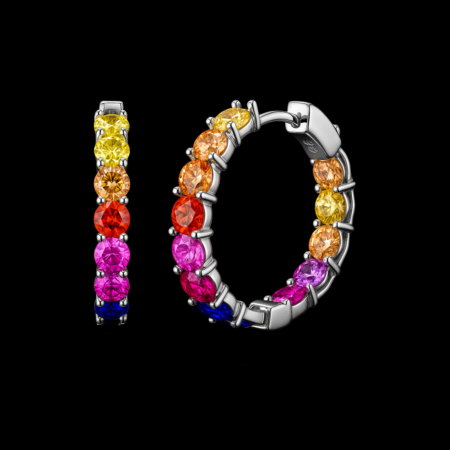 Round Cut Warm Tone Rainbow Silver Earrings