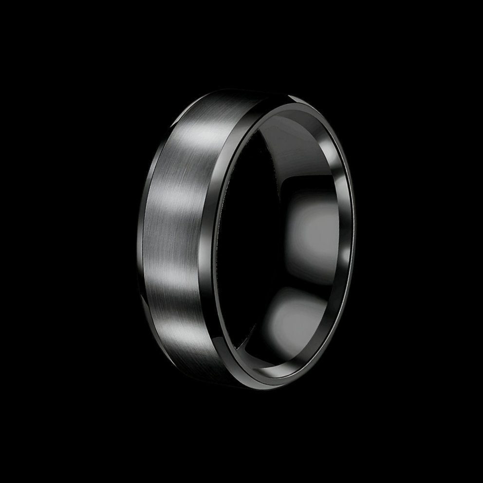 Black Frosted Titanium Steel Mens Wedding Ring
