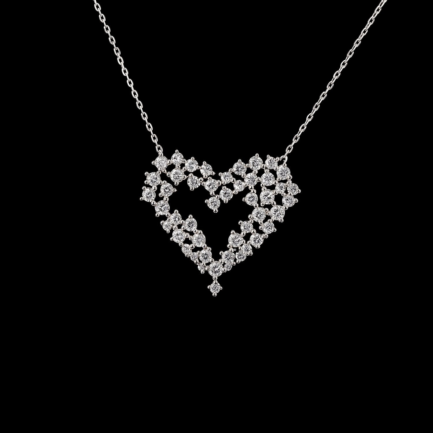 Moissanite Cluster Heart Sterling Silver Necklace