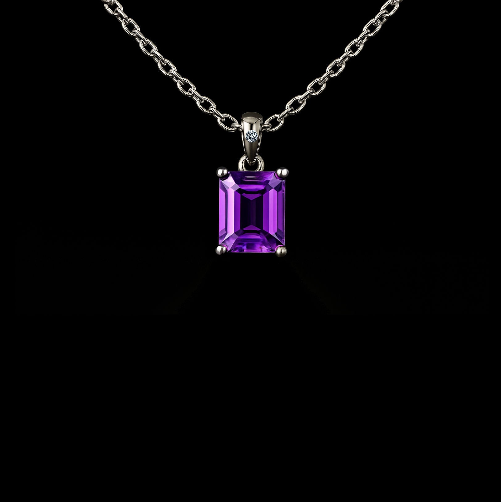 0.5Ct. Rectangle Cut Amethyst Sterling Silver Pendant Necklace