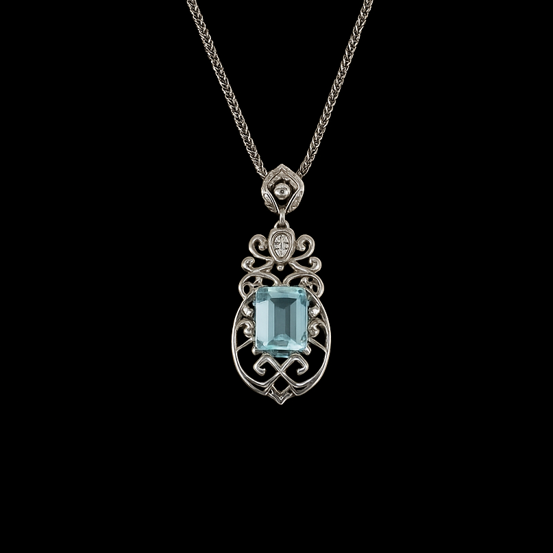 Radiant Cut Blue Topaz Romantic Setting Silver Pendant