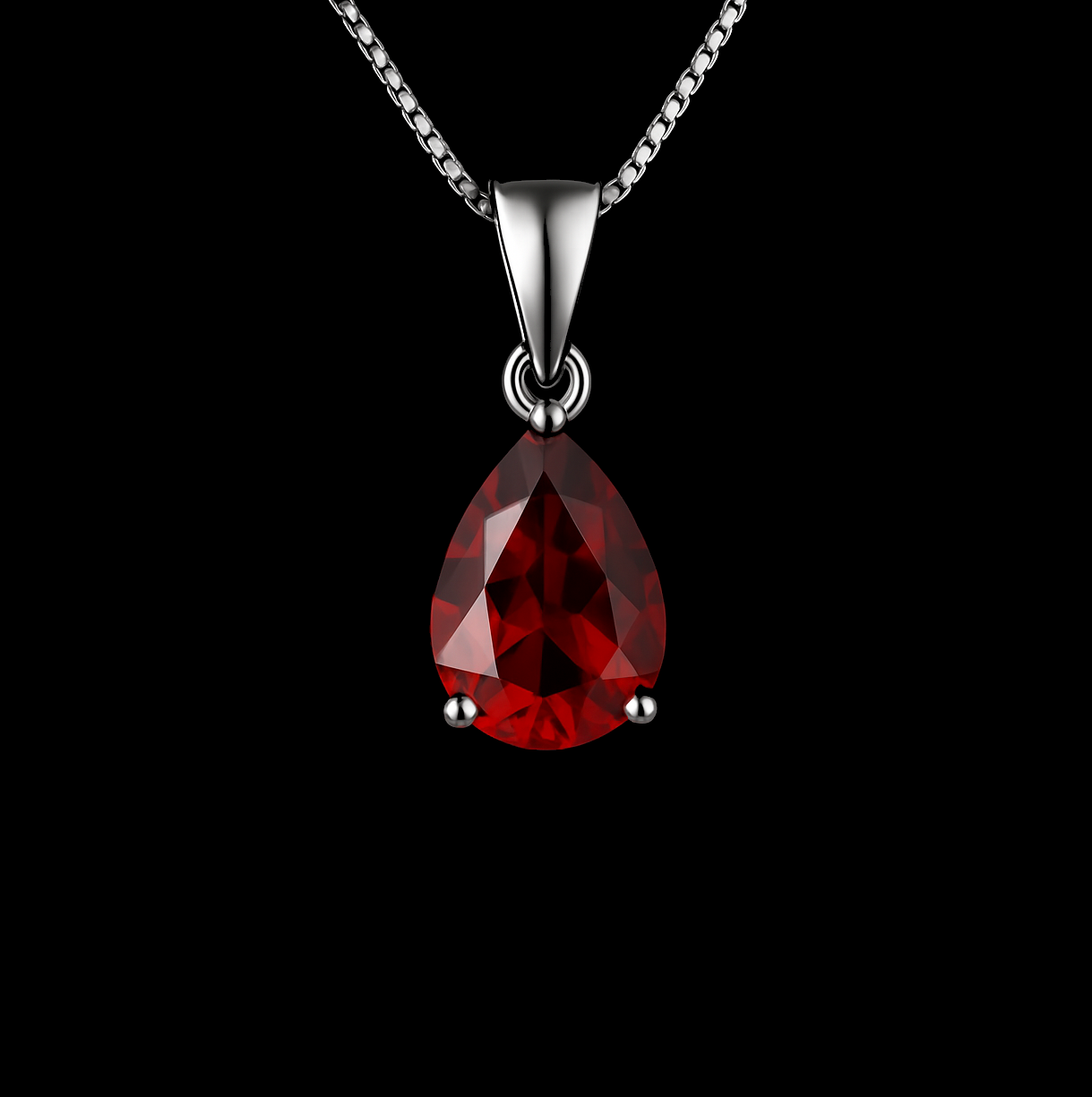 2.2Ct Pear Cut Red Garnet VVS Sterling Silver Pendant Necklace