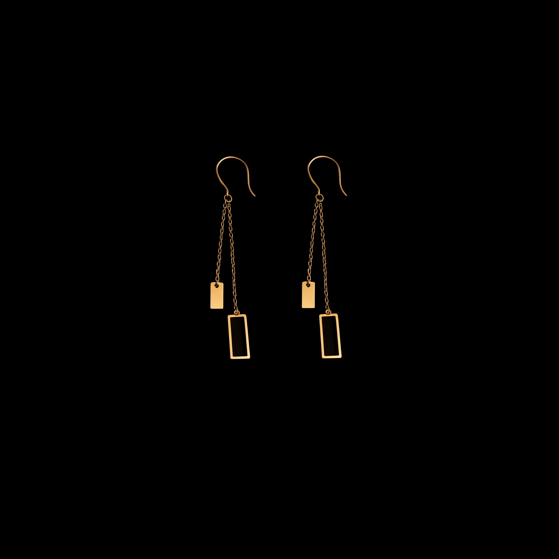 Gold Rectangle Dangle Earrings