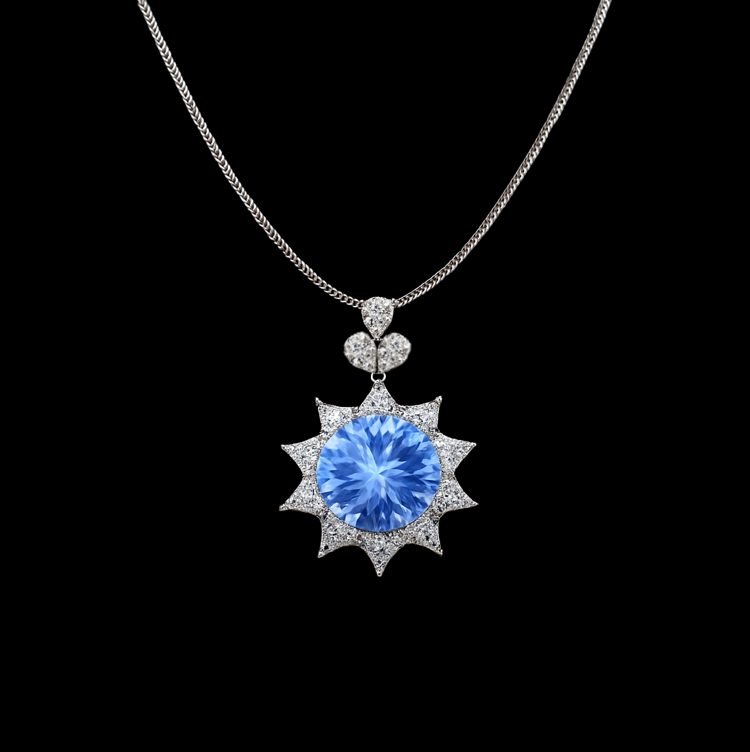 Snowflake 3ct Round Cut Blue Topaz Moissanite Halo 18K White Gold