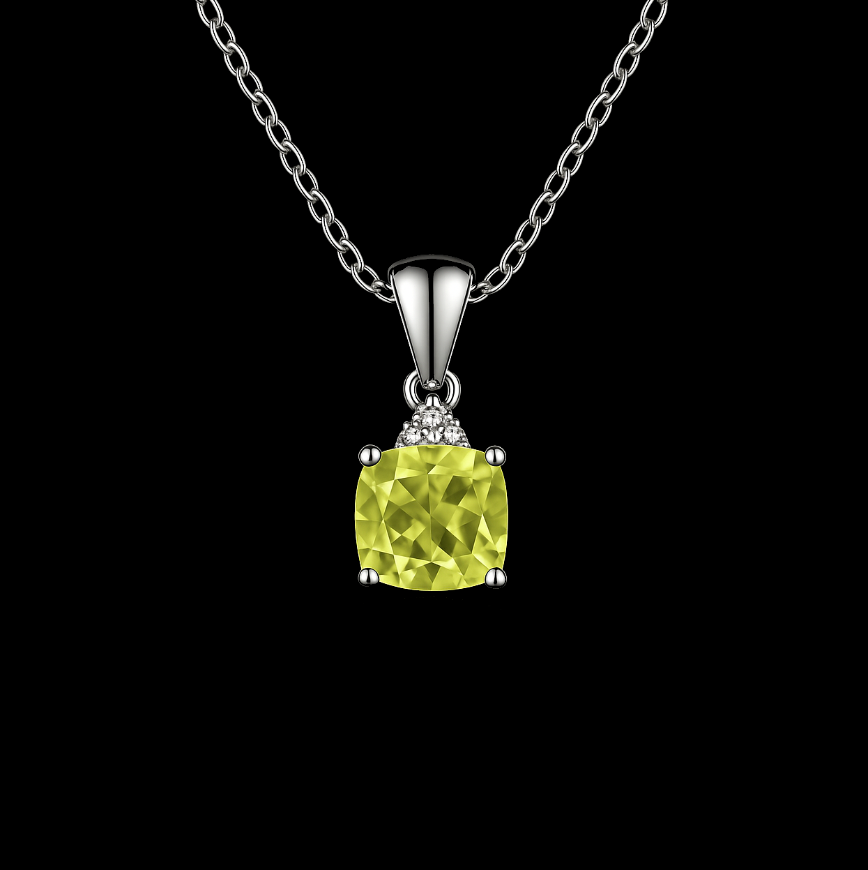 1ct Cushion Cut  Peridot Pendant Sterling Silver Necklace