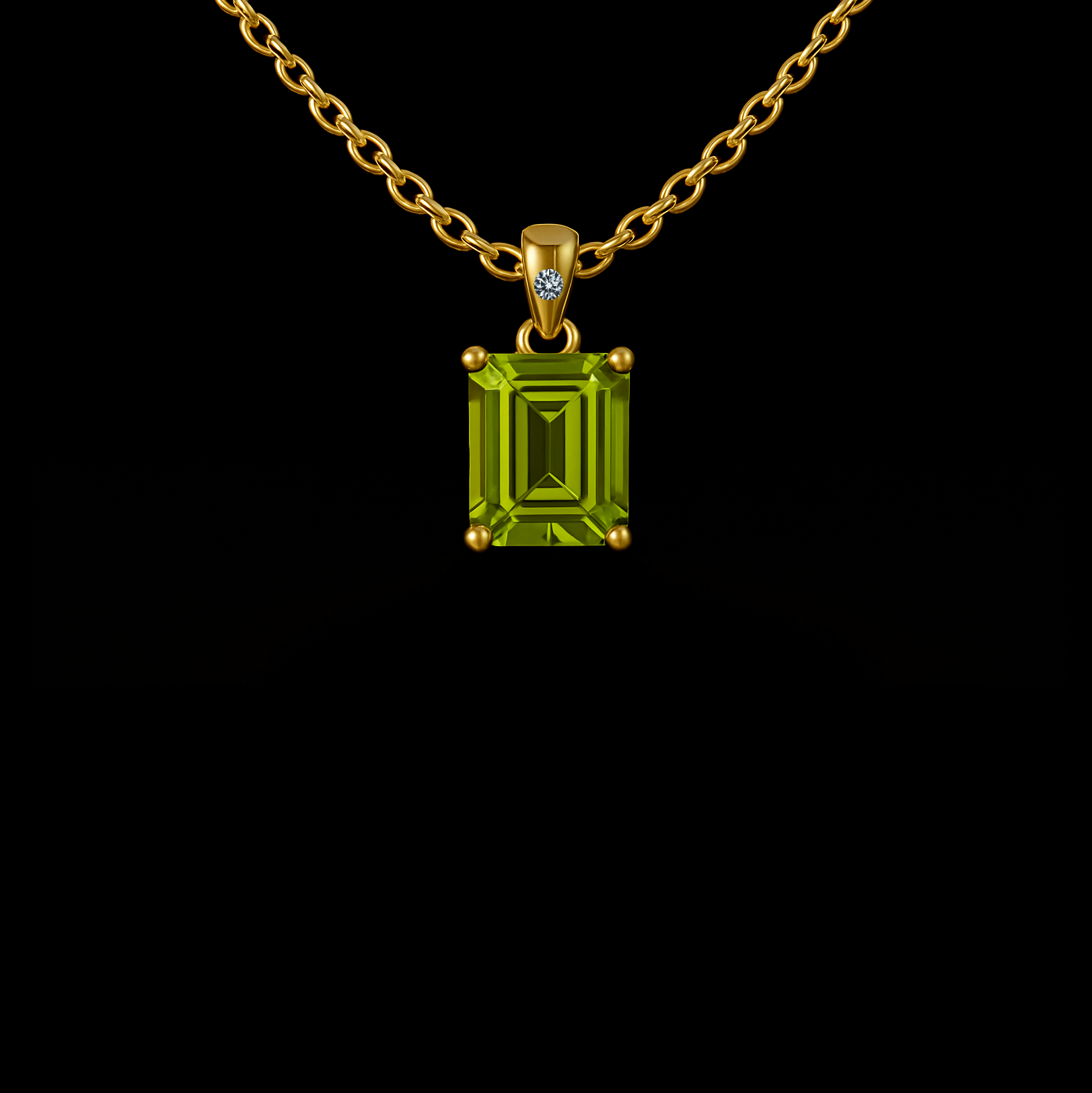 0.5Ct. Rectangle Cut Peridot 14K Gold Rhodium Pendant Necklace
