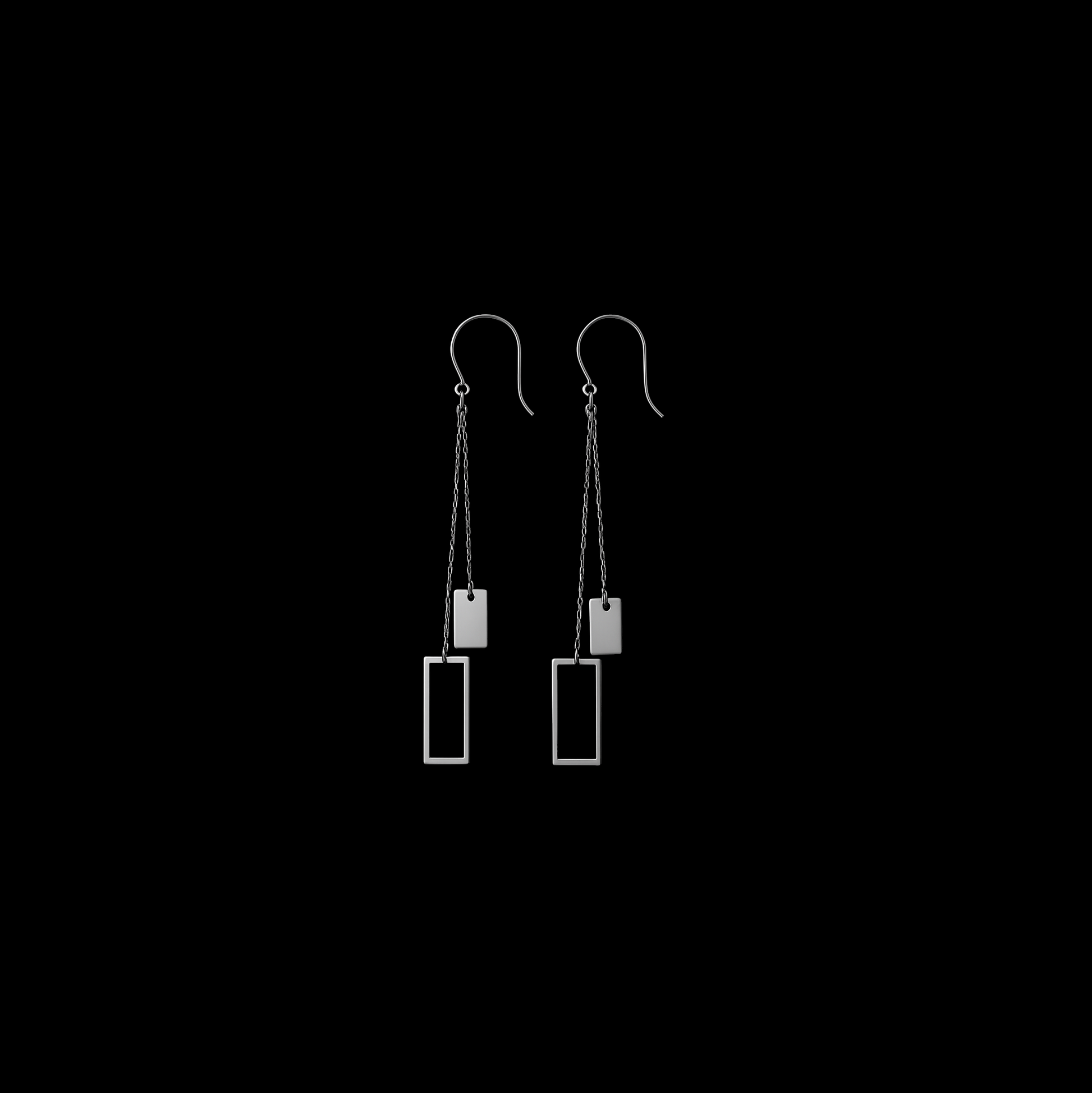 Silver Rectangle Dangle Earrings