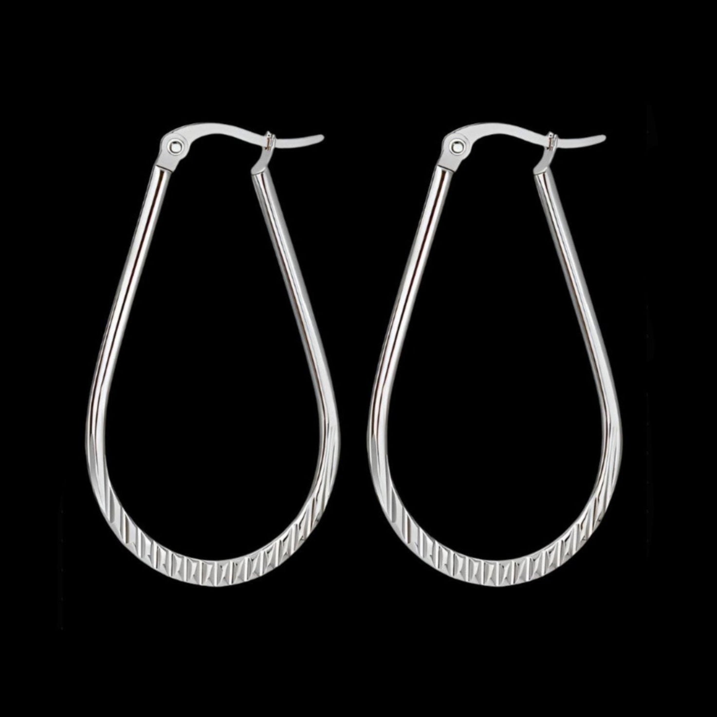 Sterling Silver Elongated Hoop Earrings
