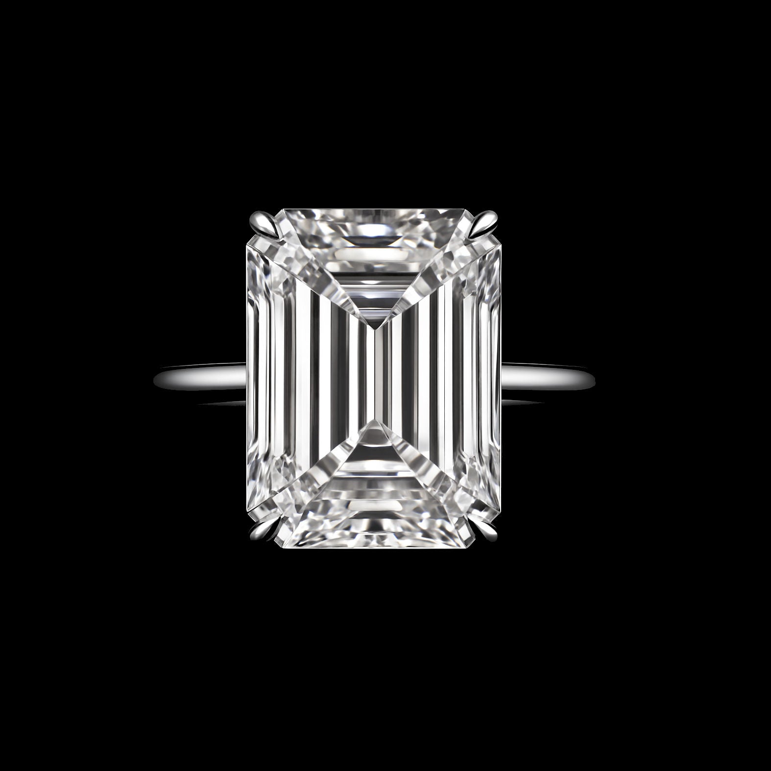 Emerald Cut  Moissanite Diamond Sterling Silver Engagement Ring