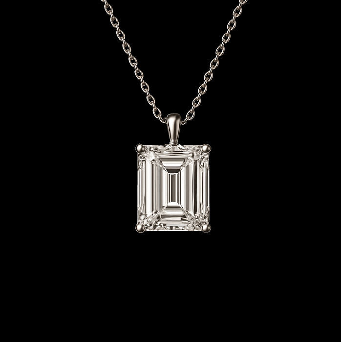 2Ct Emerald Cut Moissanite Diamond D Colour VVS1 Grade Pendant 18K White Gold Rhodium Necklace