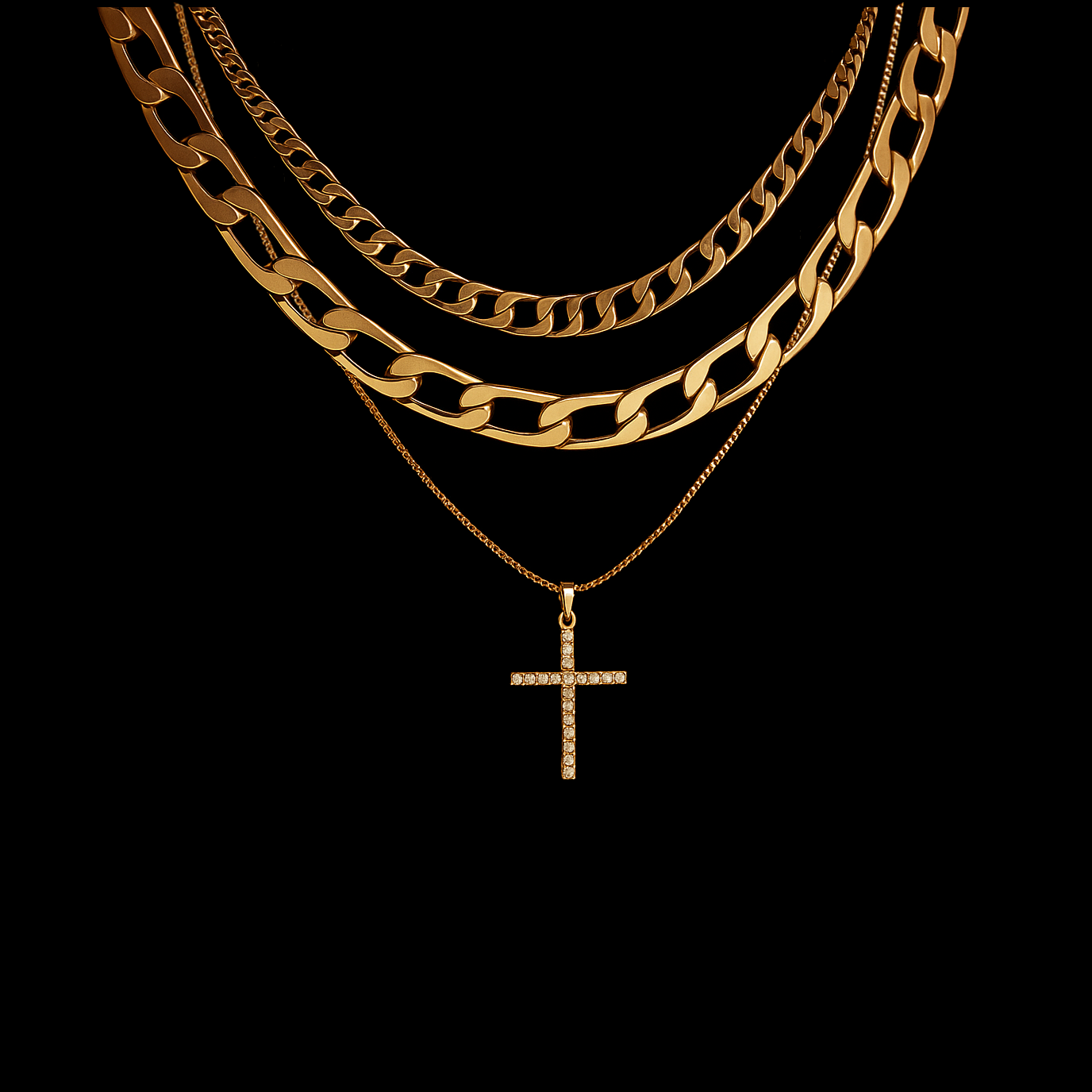 Gold Cross and Statement Necklace Stack
