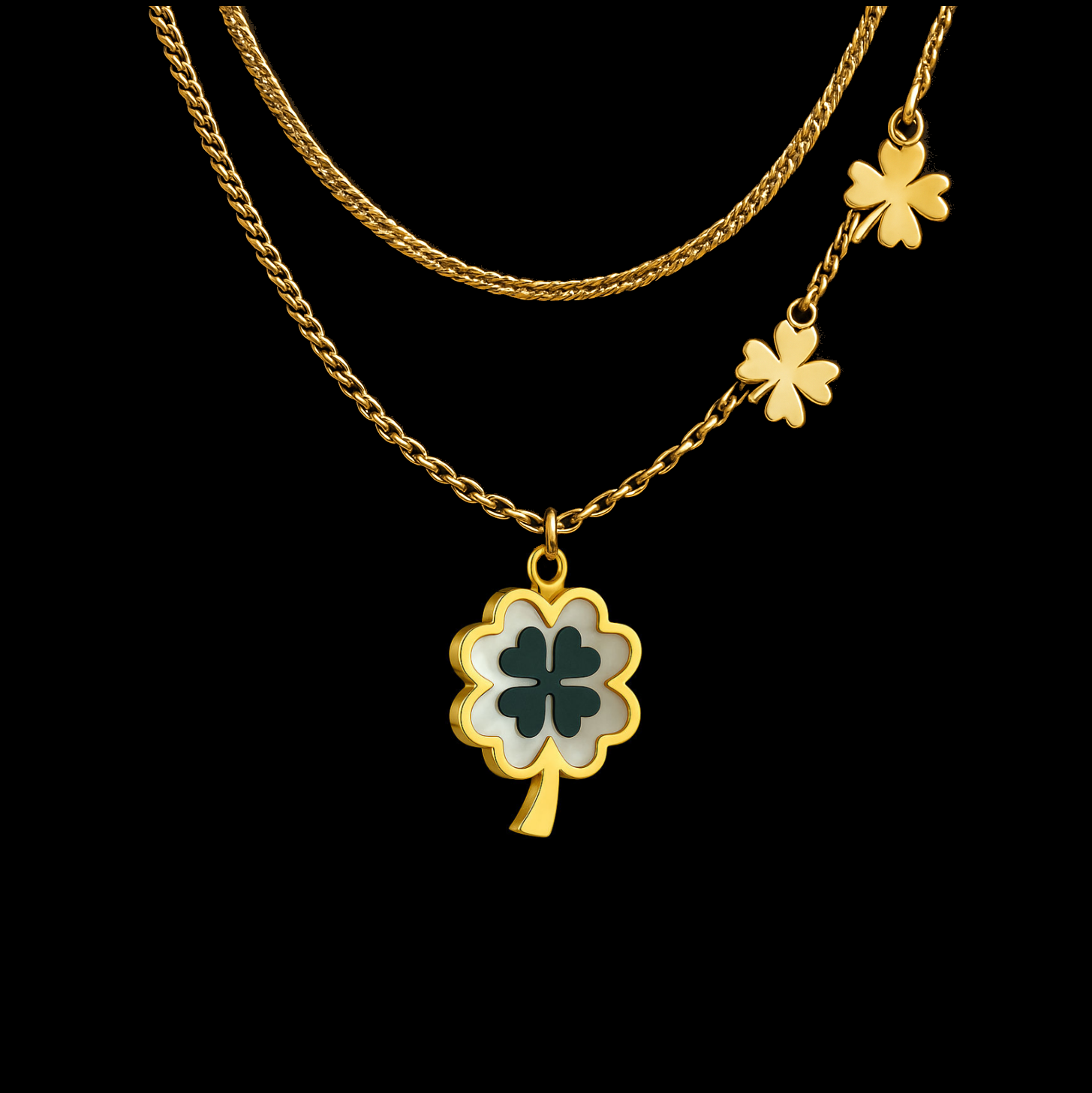 Blue Mother of Pearl Four Leaf Clover Necklace