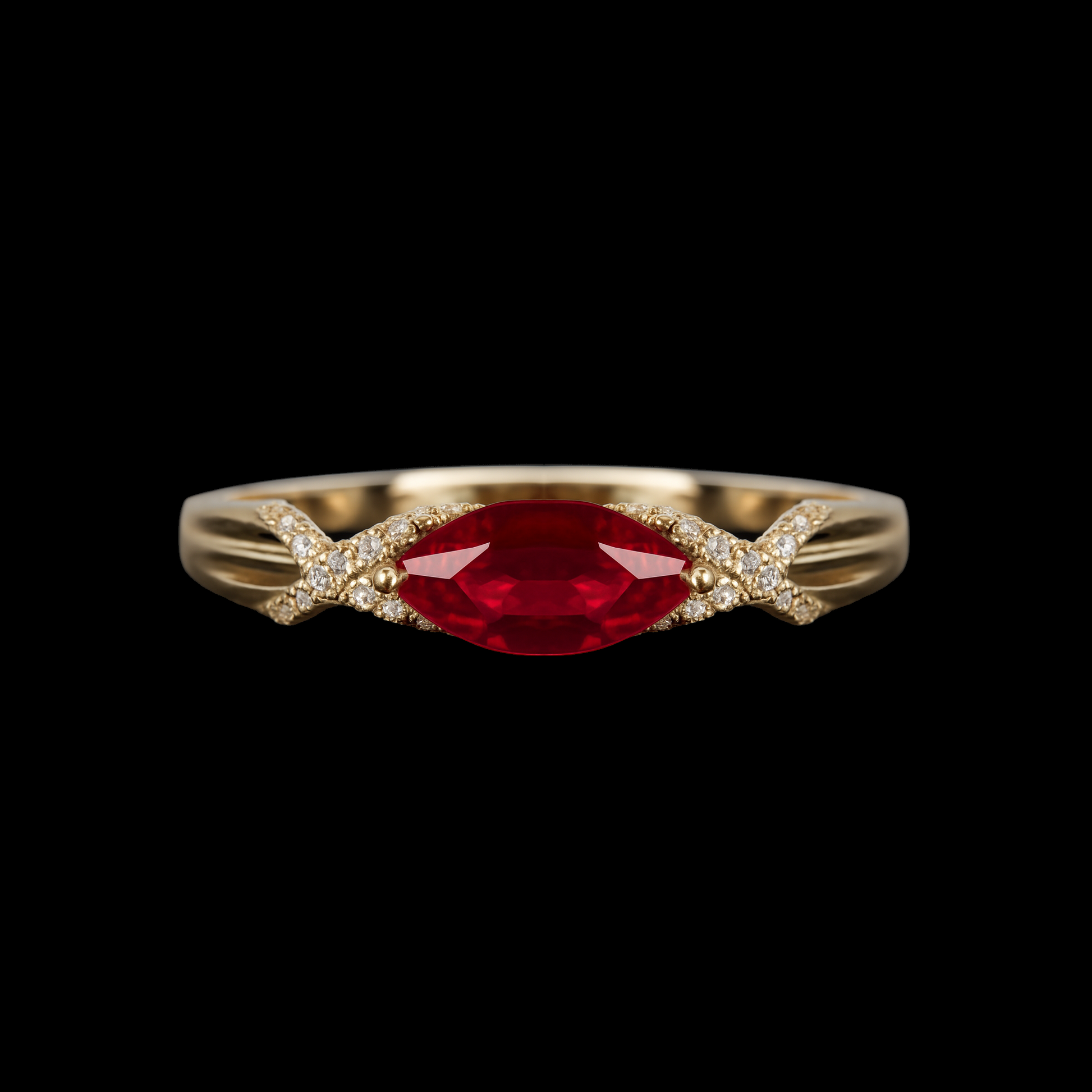 Horse Eye Ruby Rings with Moissanite Cross Pave Gold Ring