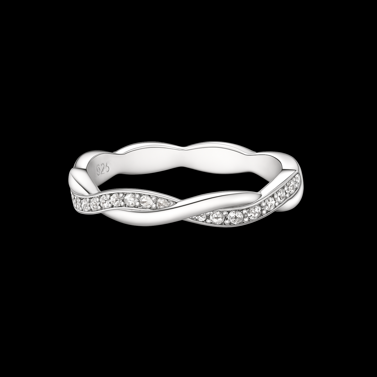 Moissanite Diamond Woven 14K White Gold Rhodium Ring