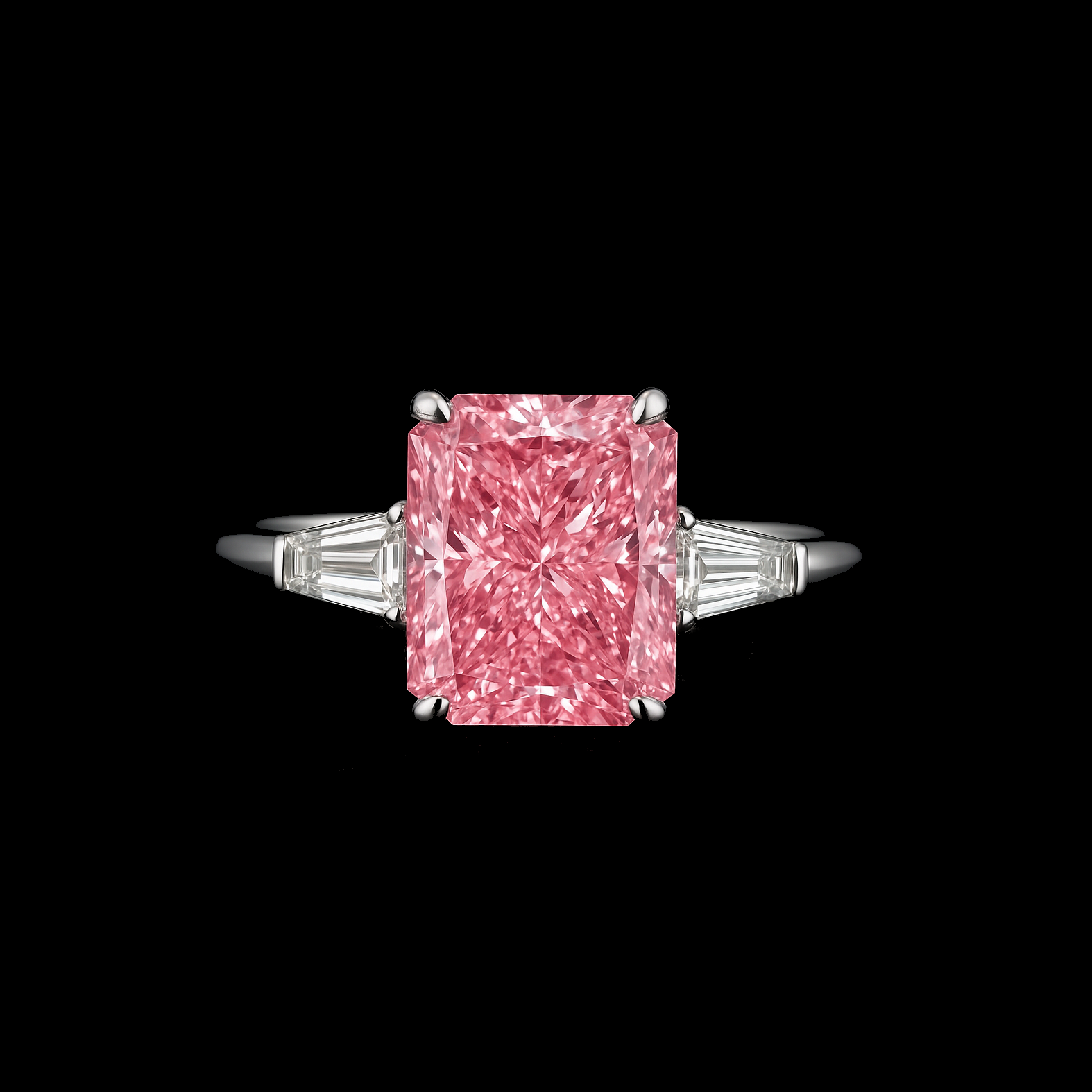 Radiant Cut Pink Morganite  Moissanite Shoulder Stones Sterling Silver Ring