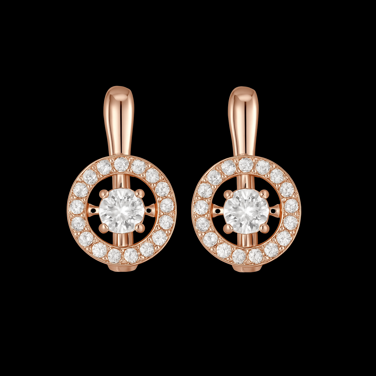 Round Cut Moissanite Diamond Halo Rose Gold Earrings