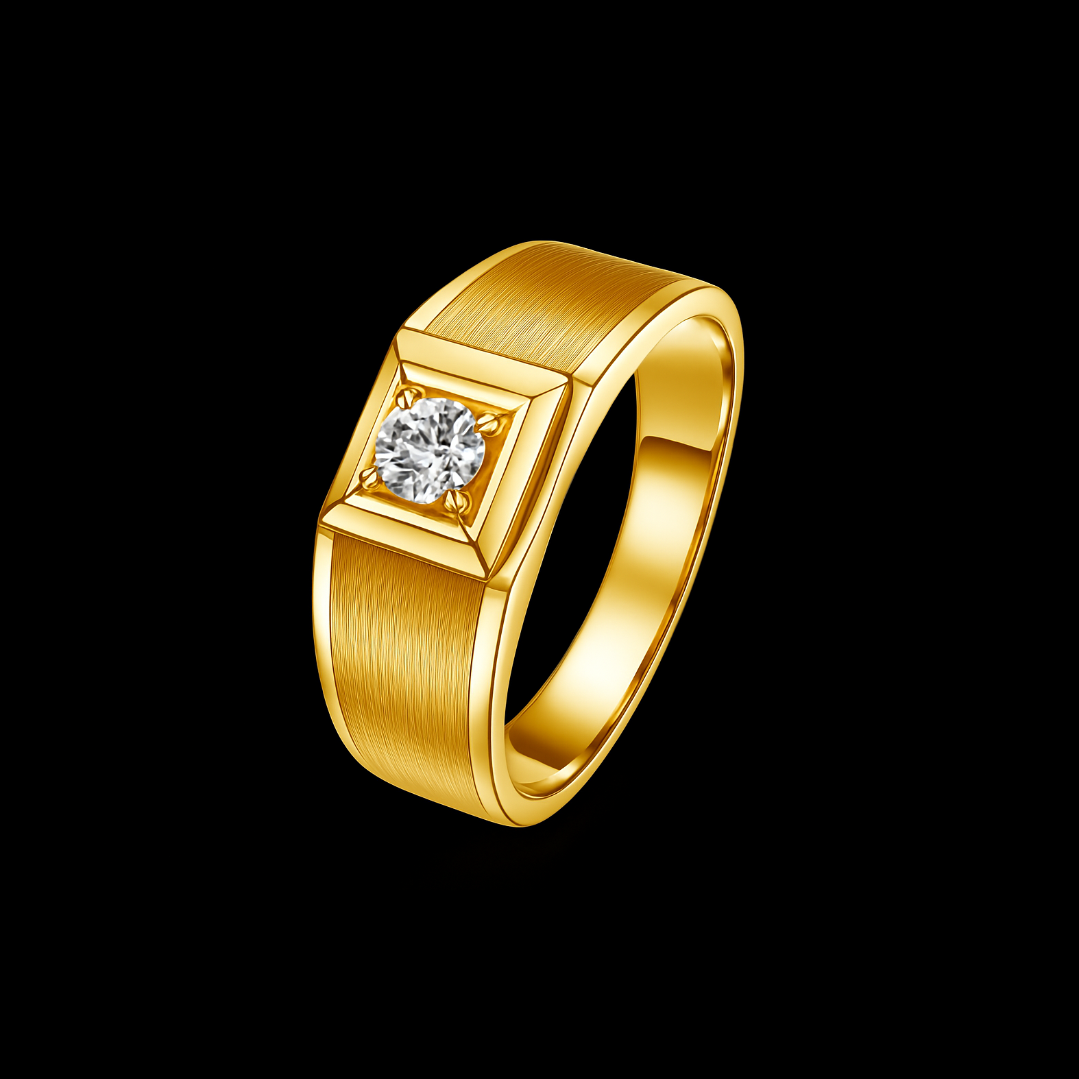 0.8Ct Round Cut D Moissanite Diamond Square Setting Brushed Gold Vermail Ring