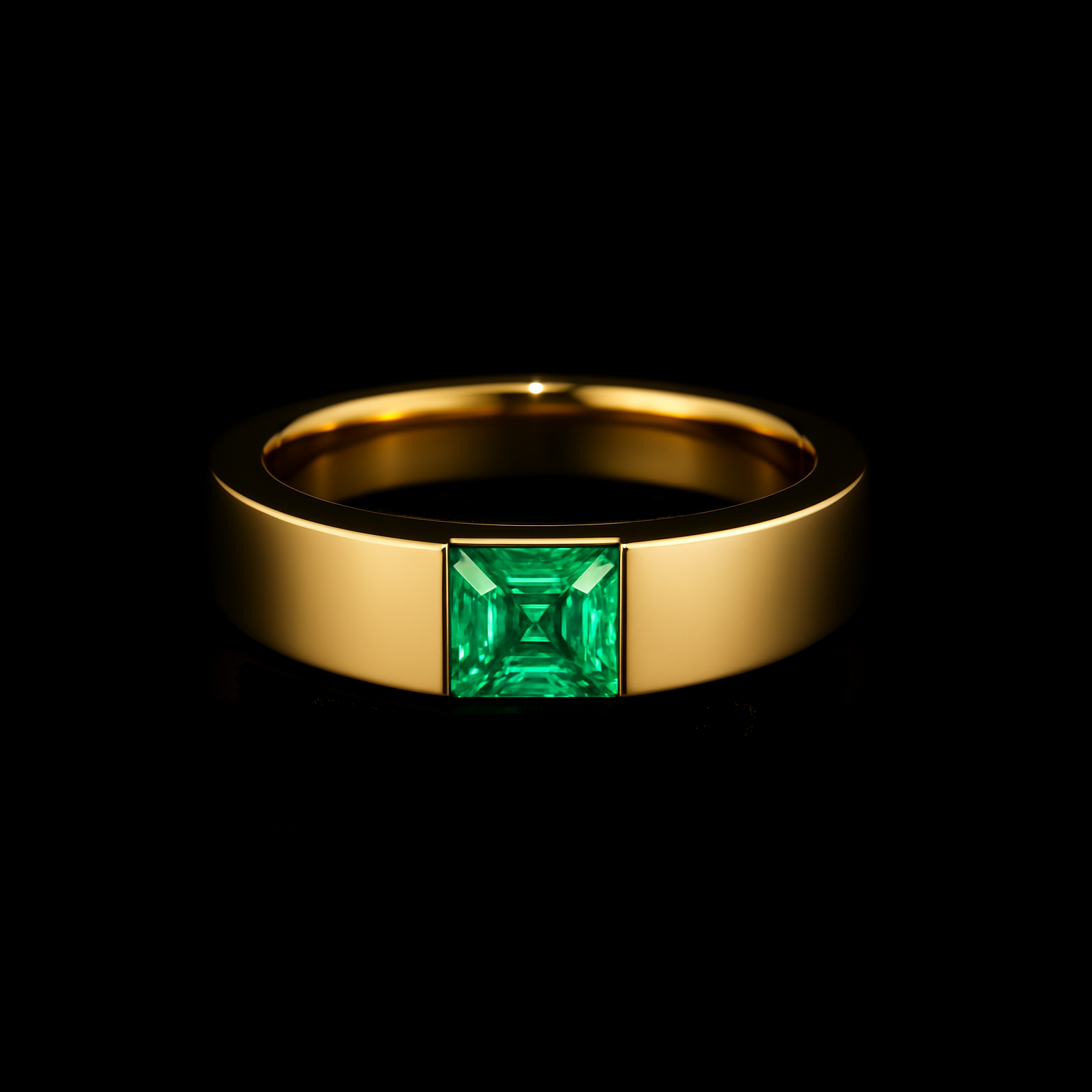 Radiant Cut Emerald Inlay 18K Gold Rhodium Men's Wedding Ring