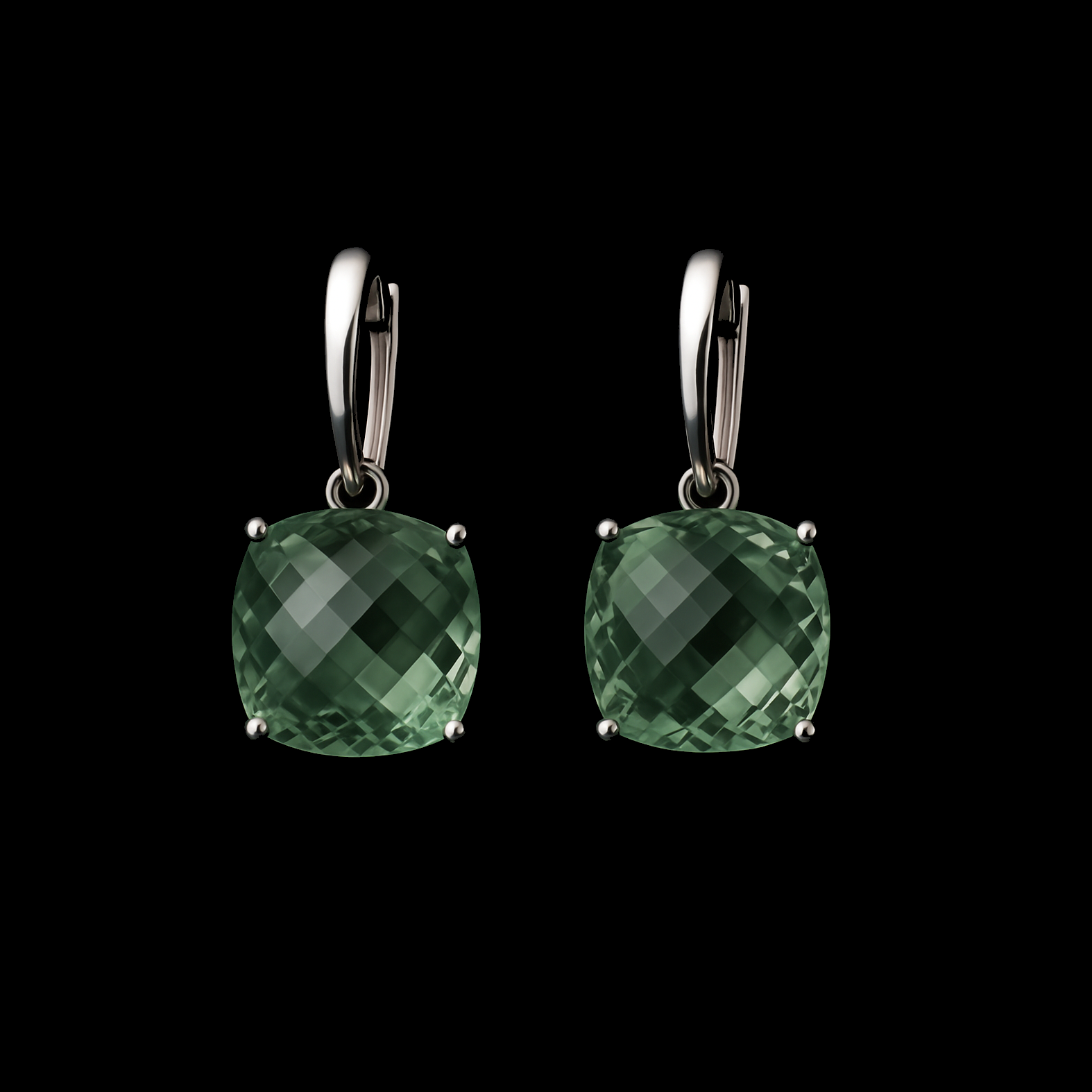 3.5Ct Checkerboard Cut Green Amethyst Sterling Silver Drop Earrings