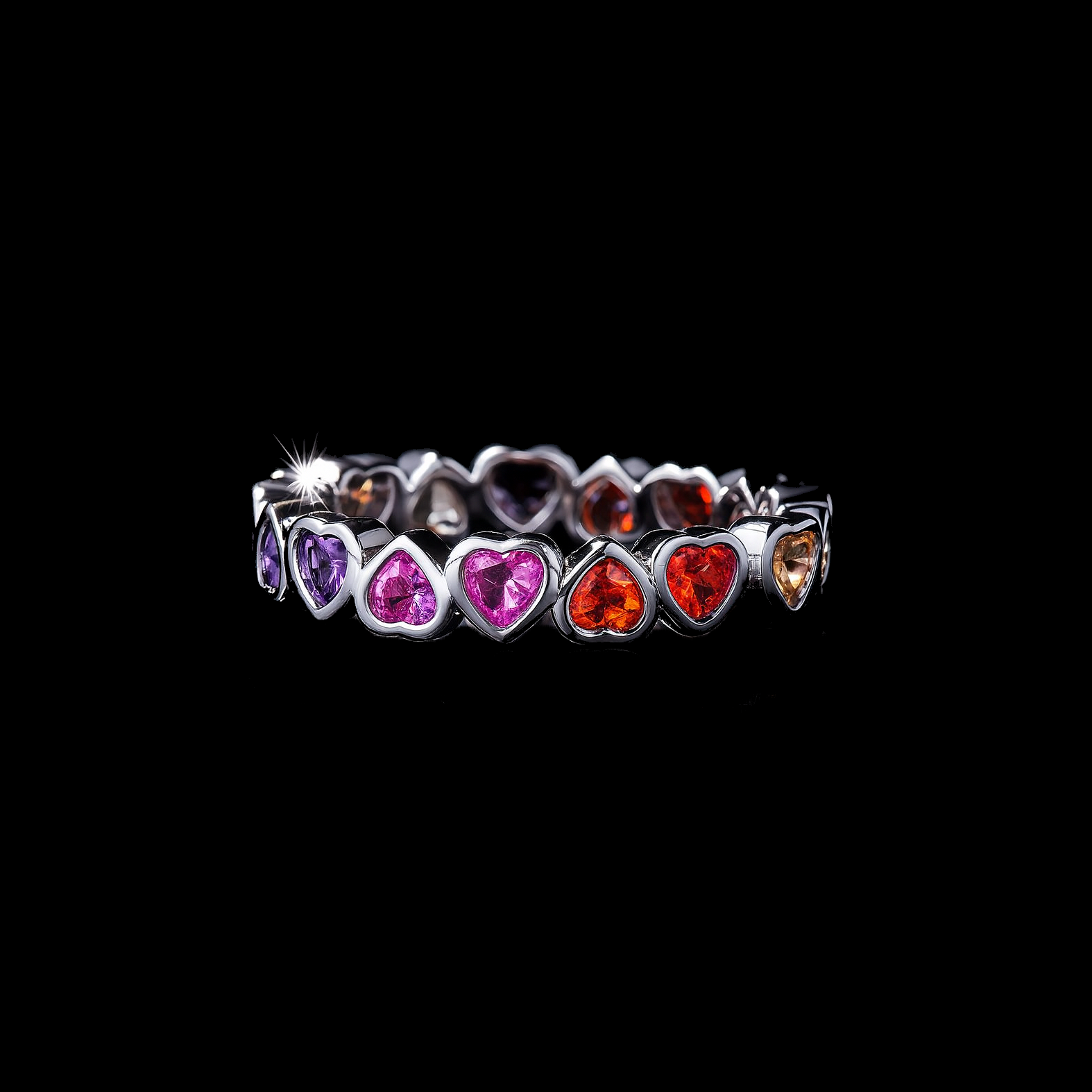Rainbow Heart Cut Gemstone Sterling Silver Ring
