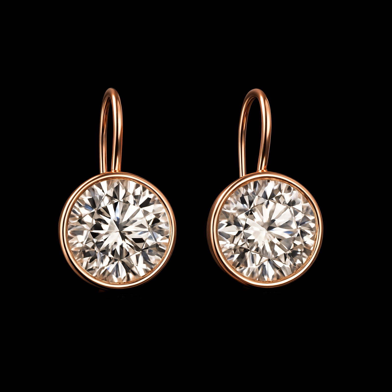 Round Cut Elegant Rose Gold Drop Earrings