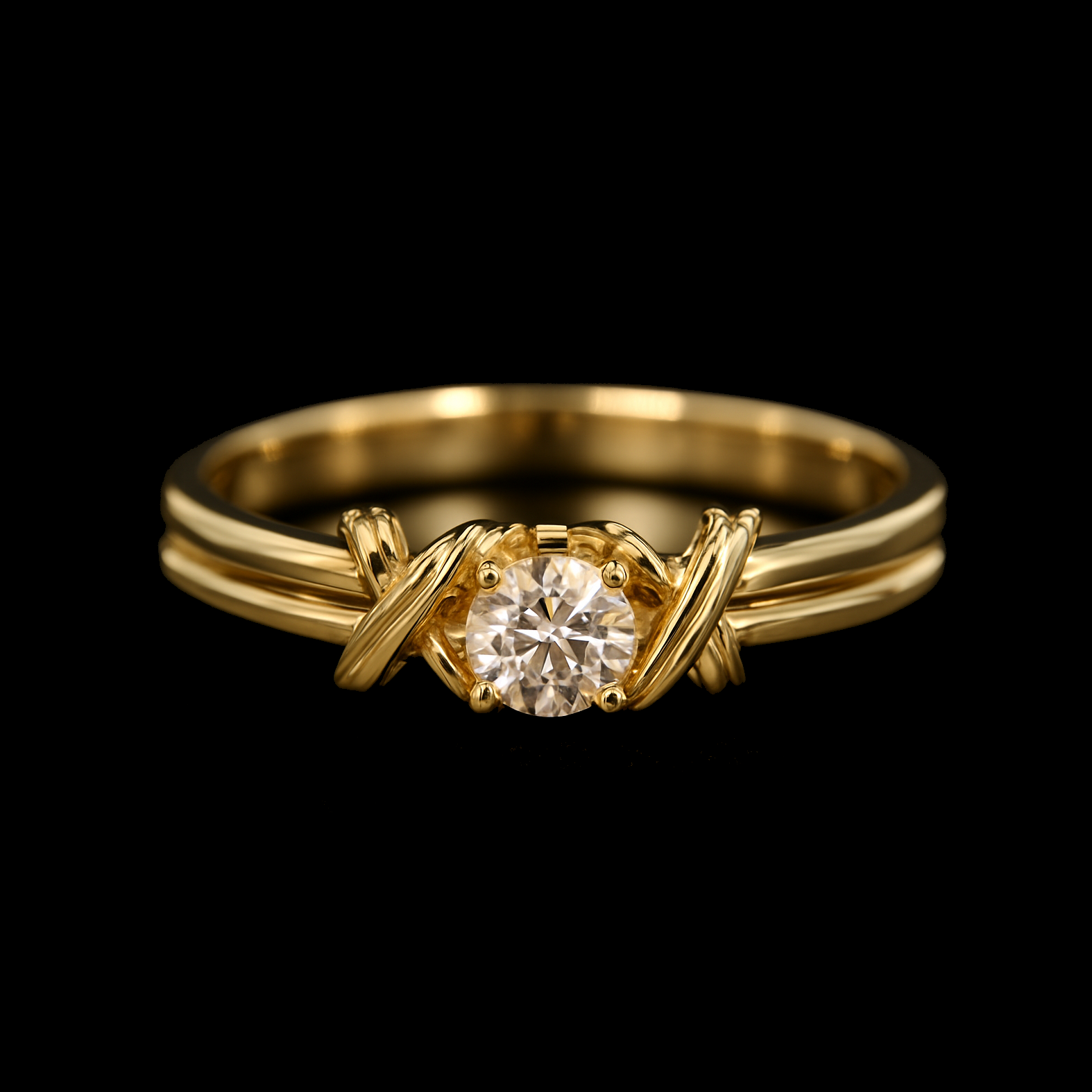 Solitaire Moissanite Gold Woven Band Engagement Ring
