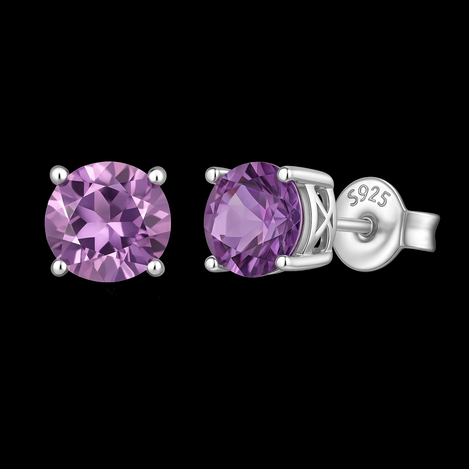 1.95Ct Round Cut Amethyst Sterling Silver Stud Earrings