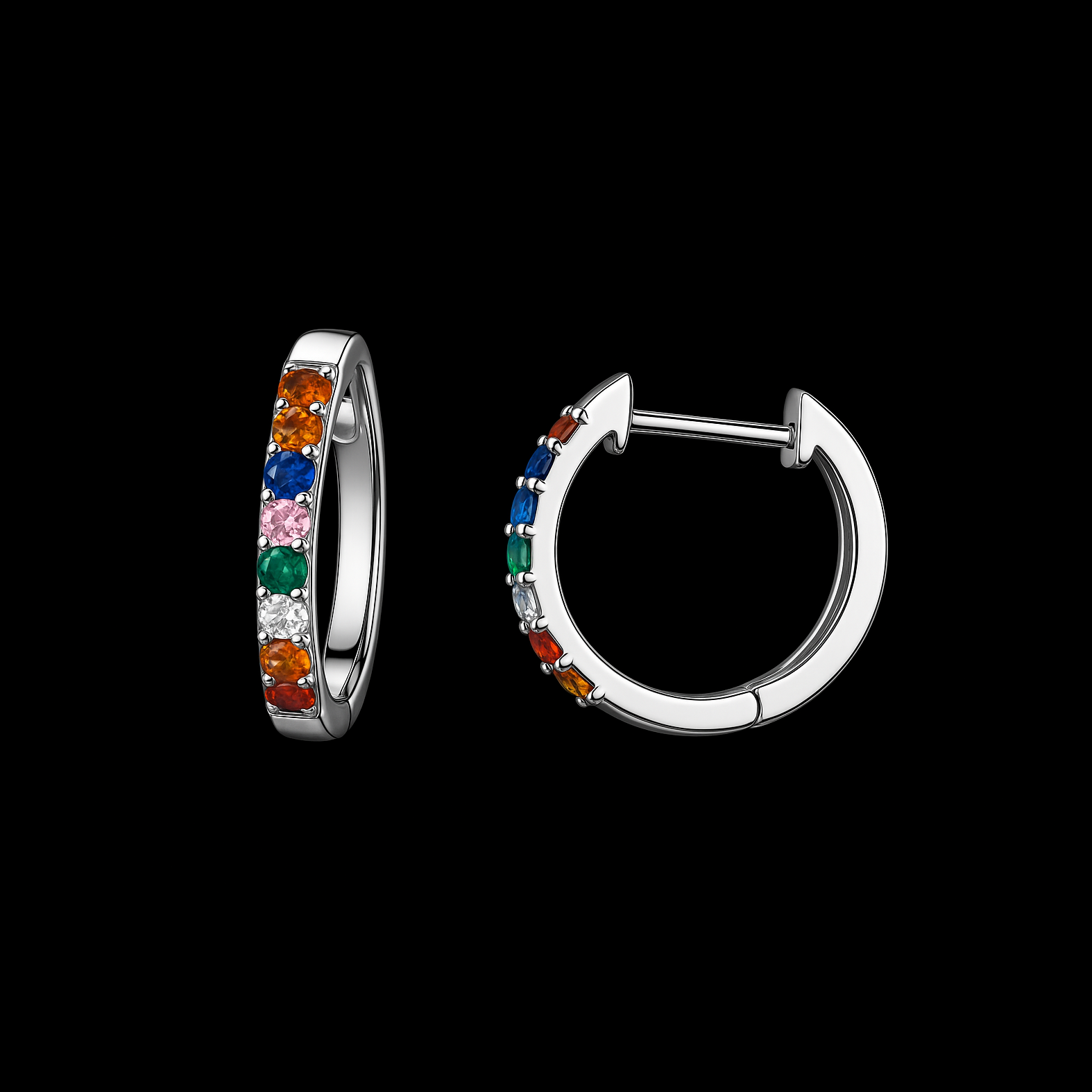 Rainbow Gemstone Sterling Silver Huggie Earrings
