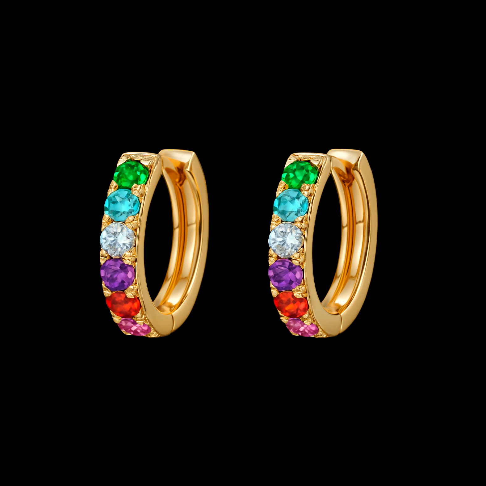 Round Cut Rainbow Gold Earrings