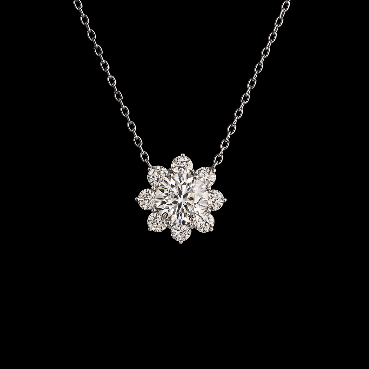 Round Cut Moissanite Sterling Silver Flower Necklace