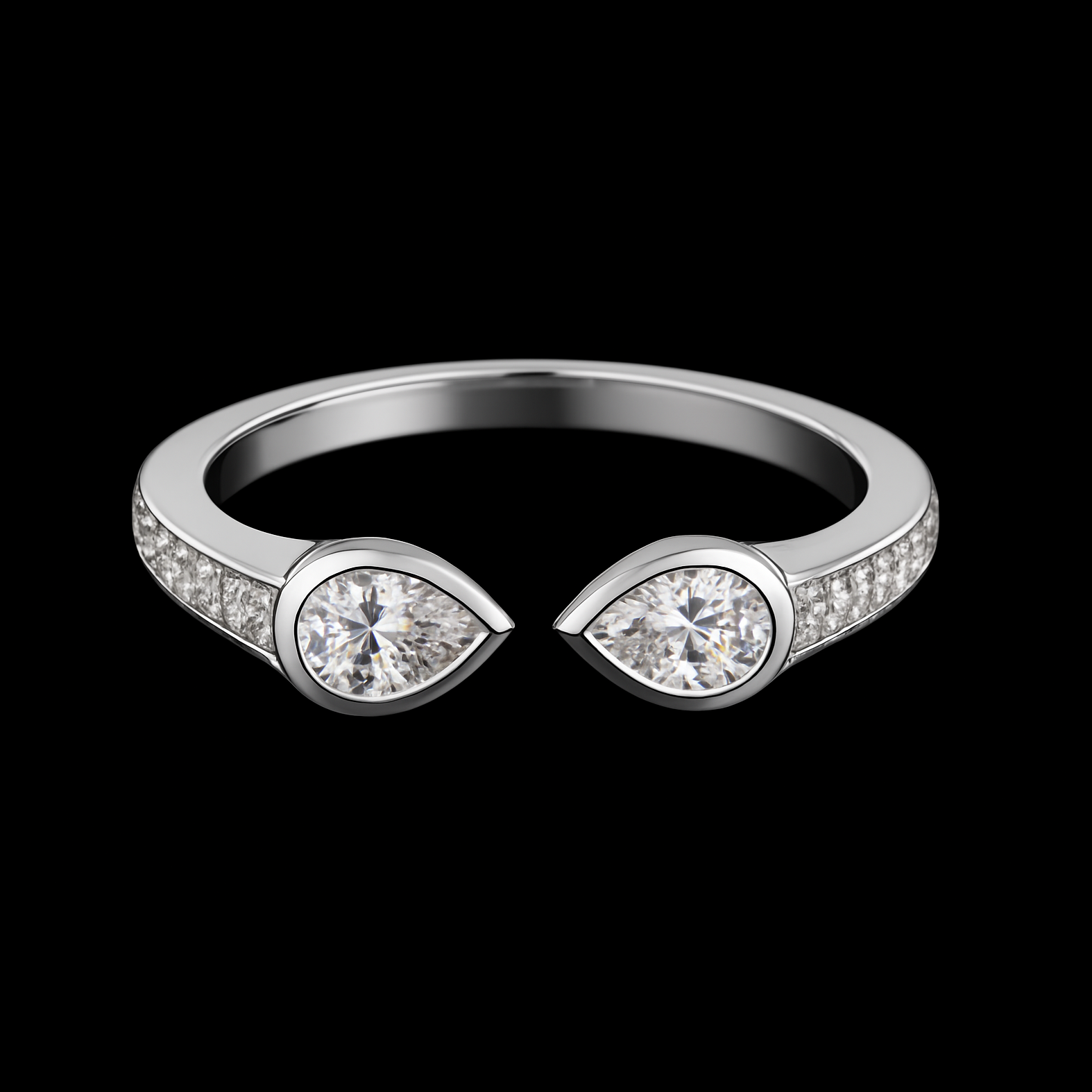 0.5Ct Pear Cut Moissanite Diamond White Gold Vermail Ring with Round Cut Diamond Pave Band D VVS1